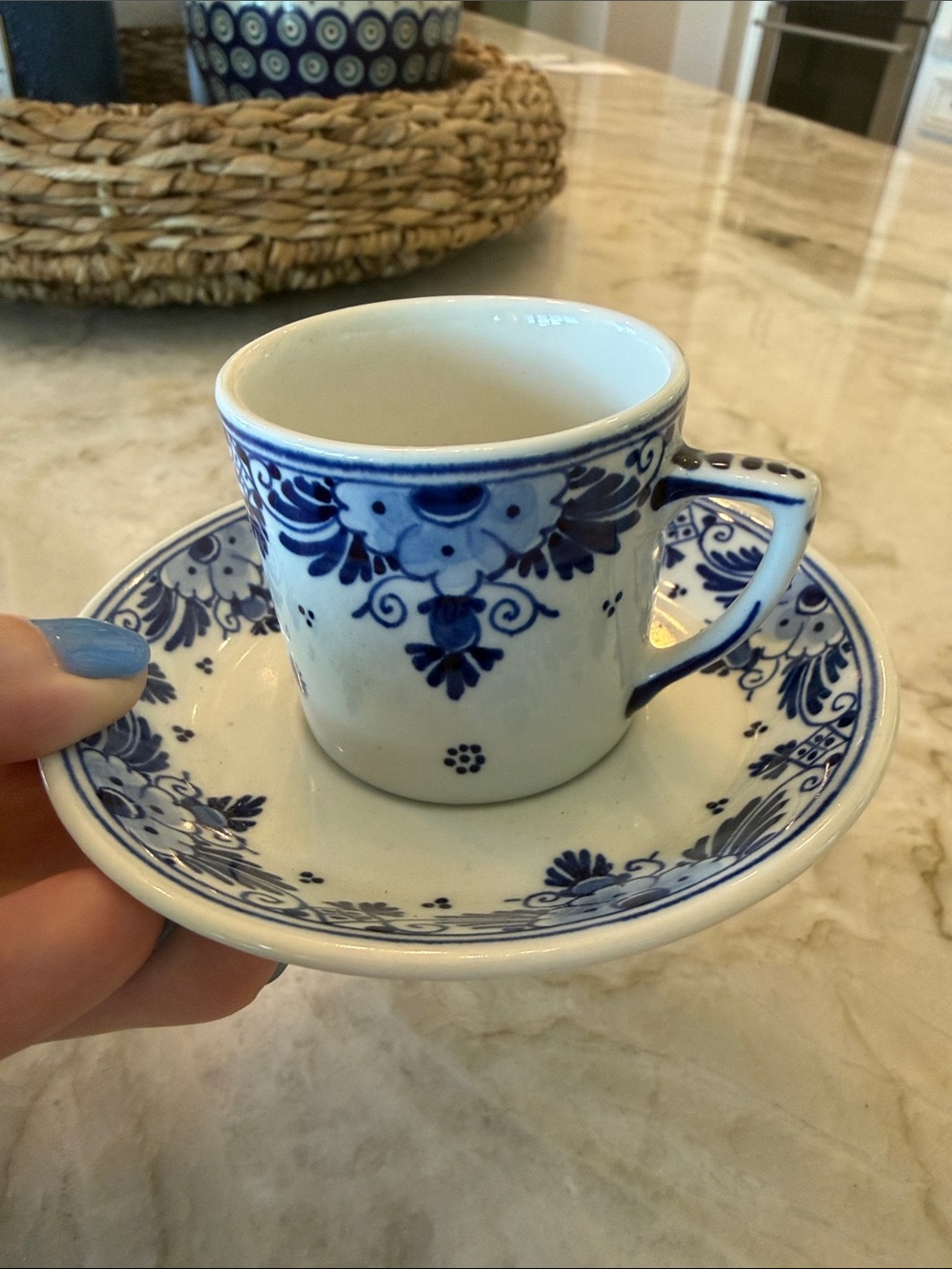 Vintage Royal Delft espresso cup & saucer set in like new condition.